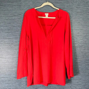 Chico's Women's‎ Long Line Red V Neck Tunic Size 2 or L EUC Classic